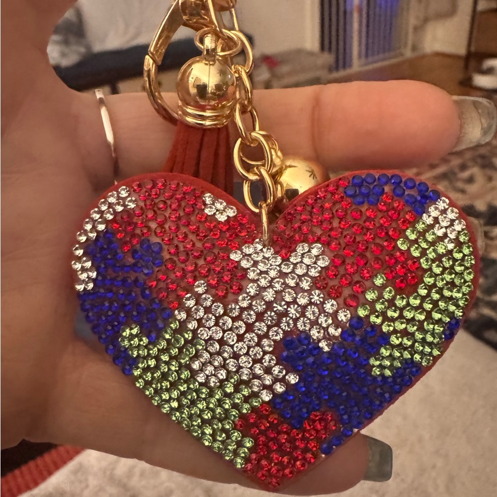 Autism Awareness Heart Rhinestone Keychain - Picture 3 of 4